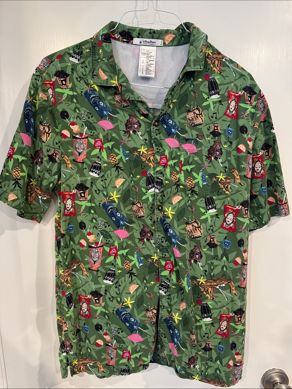 Disney Parks Green Tropical Tiki-Print Short Sleeve Button-Down